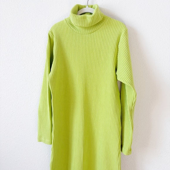 Ilana Kohn 100% Cotton Green Ribbed Turtleneck Midi Dress Size 3 / Large - Picture 3 of 8